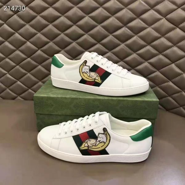 Gucci GG Unisex Bananya Ace Sneaker White Leather with Green and Red Web (1)