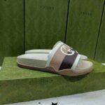 Gucci GG Unisex Interlocking G Slide Sandal Beige Ebony Interlocking G Striped Rubber - Image 4