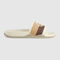 Gucci GG Unisex Interlocking G Slide Sandal Beige Ebony Interlocking G Striped Rubber