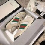 Gucci GG Unisex Screener Leather Sneaker Off-White Leather White Nylon - Image 6