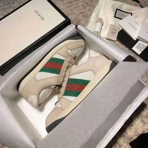 Gucci GG Unisex Screener Leather Sneaker Off-White Leather White Nylon (2)