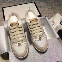 Gucci GG Unisex Screener Leather Sneaker Off-White Leather White Nylon