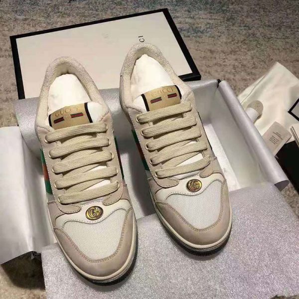 Gucci GG Unisex Screener Leather Sneaker Off-White Leather White Nylon (3)