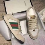 Gucci GG Unisex Screener Leather Sneaker Off-White Leather White Nylon - Image 4