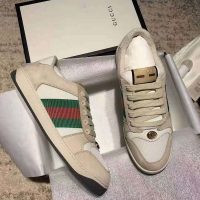 Gucci GG Unisex Screener Leather Sneaker Off-White Leather White Nylon