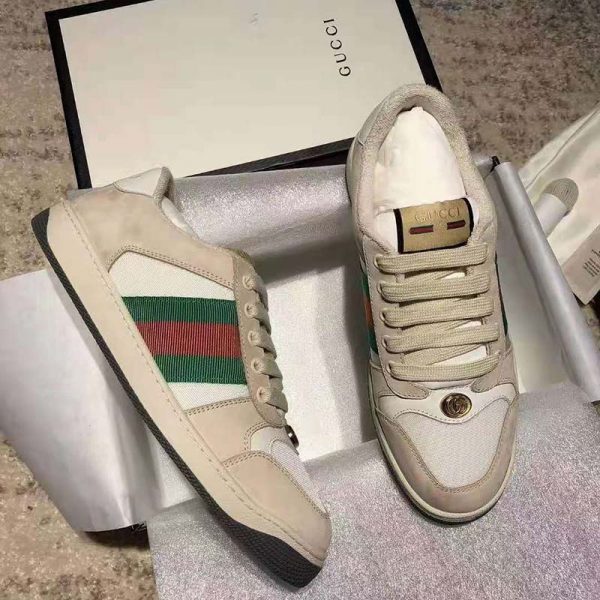 Gucci GG Unisex Screener Leather Sneaker Off-White Leather White Nylon (4)
