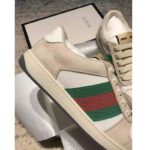 Gucci GG Unisex Screener Leather Sneaker Off-White Leather White Nylon - Image 8