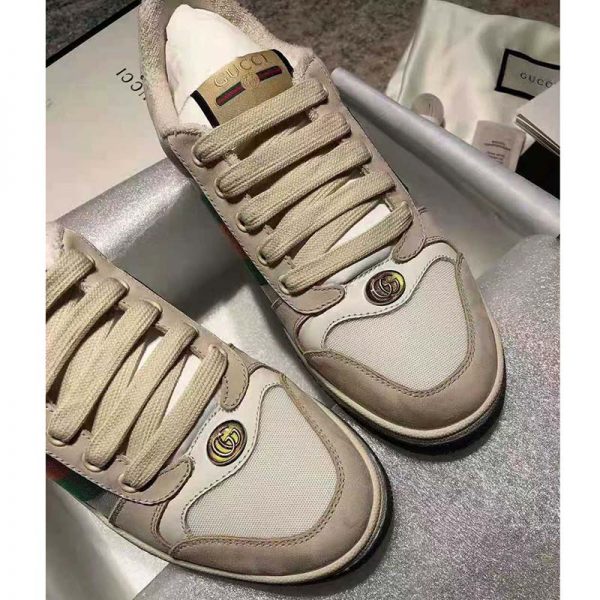 Gucci GG Unisex Screener Leather Sneaker Off-White Leather White Nylon (6)