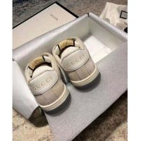 Gucci GG Unisex Screener Leather Sneaker Off-White Leather White Nylon