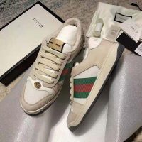 Gucci GG Unisex Screener Leather Sneaker Off-White Leather White Nylon