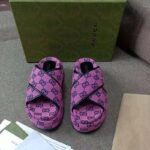 Gucci GG Women GG Multicolor Platform Sandal Pink and Blue GG Canvas - Image 6