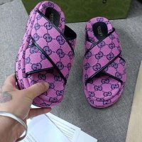 Gucci GG Women GG Multicolor Platform Sandal Pink and Blue GG Canvas