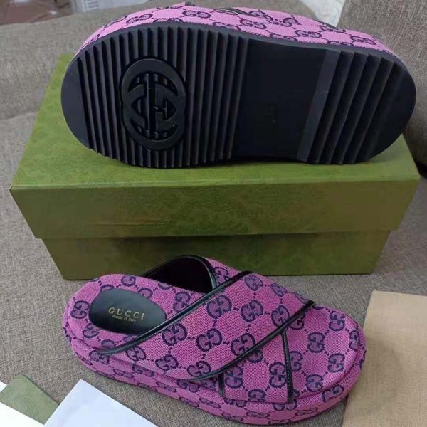 Gucci GG Women GG Multicolor Platform Sandal Pink and Blue GG Canvas (8)