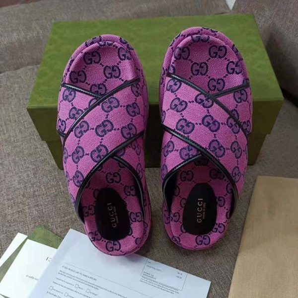 Gucci GG Women GG Multicolor Platform Sandal Pink and Blue GG Canvas (9)