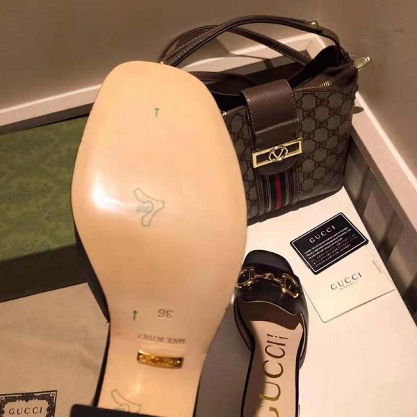 Gucci GG Women Slide Sandal with Horsebit Black Leather 8 cm Heel (10)