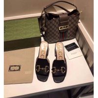 Gucci GG Women Slide Sandal with Horsebit Black Leather 8 cm Heel