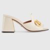 Gucci GG Women Slide Sandal with Horsebit White Leather 8 cm Heel