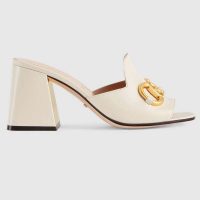 Gucci GG Women Slide Sandal with Horsebit White Leather 8 cm Heelorsebit White Leather 8 cm Heel (1)