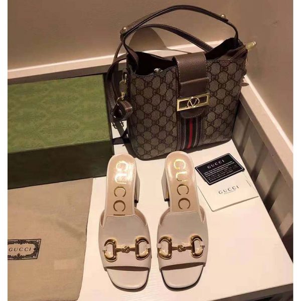 Gucci GG Women Slide Sandal with Horsebit White Leather 8 cm Heel (3)