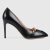 Gucci GG Women's Leather Pump with Chain Black Leather 9 cm Heel
