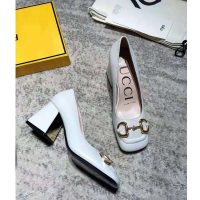 Gucci GG Women’s Mid-Heel Pump with Horsebit White Leather 8 cm Heel