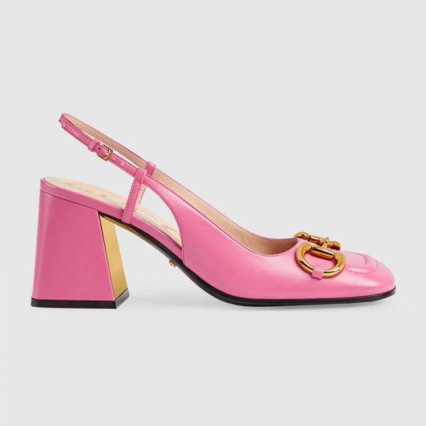 Gucci GG Women's Mid-Heel Slingback with Horsebit Pink Leather 6 cm