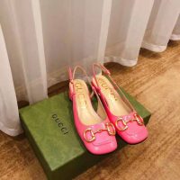 Gucci GG Women’s Mid-Heel Slingback with Horsebit Pink Leather 6 cm Heel