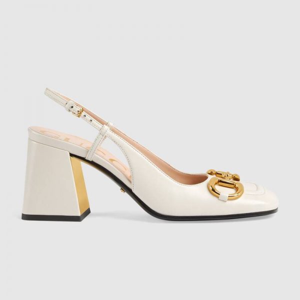 Gucci GG Women's Mid-Heel Slingback with Horsebit White Leather 6 cm ...