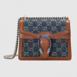 Gucci Women Dionysus Mini Bag Dark Blue Organic GG Jacquard Denim