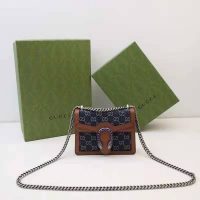 Gucci Women Dionysus Mini Bag Dark Blue Organic GG Jacquard Denim