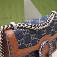 Gucci Women Dionysus Mini Bag Dark Blue Organic GG Jacquard Denim