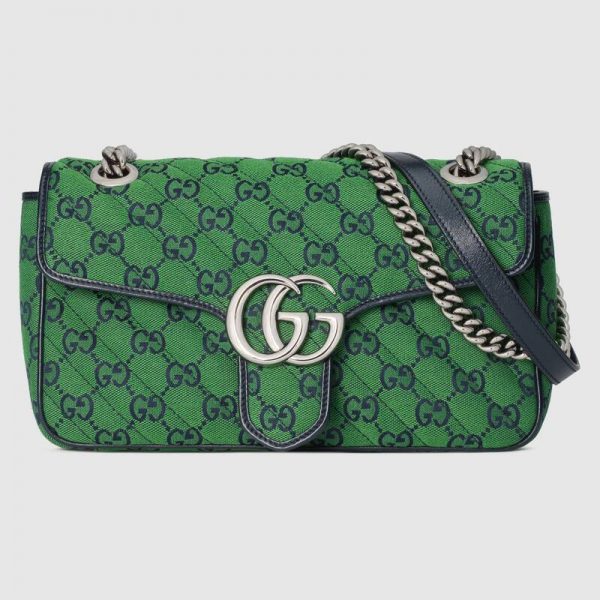 Gucci Women GG Marmont Multicolor Small Shoulder Bag Double G-Green