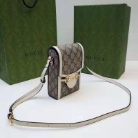 Gucci Women Horsebit 1955 Mini Bag Beige Ebony GG Supreme Canvas