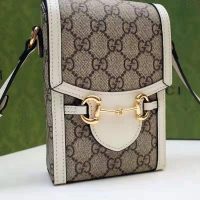Gucci Women Horsebit 1955 Mini Bag Beige Ebony GG Supreme Canvas