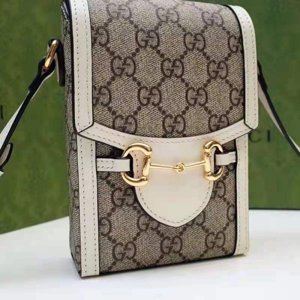 Gucci Women Horsebit 1955 Mini Bag Beige Ebony GG Supreme Canvas (11)