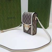 Gucci Women Horsebit 1955 Mini Bag Beige Ebony GG Supreme Canvas