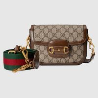 Gucci Women Horsebit 1955 Mini Bag Beige and Ebony GG Supreme Canvas-White