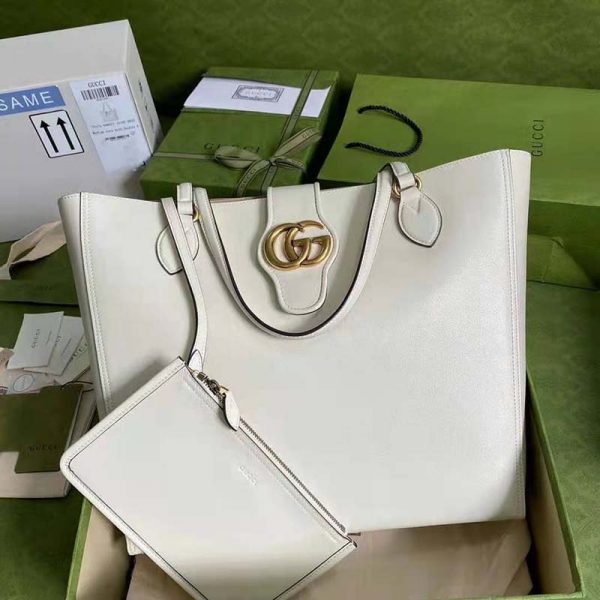 Gucci Women Medium Tote with Double G White Leather (4)