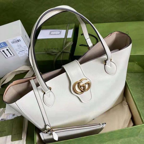 Gucci Women Medium Tote with Double G White Leather (7)