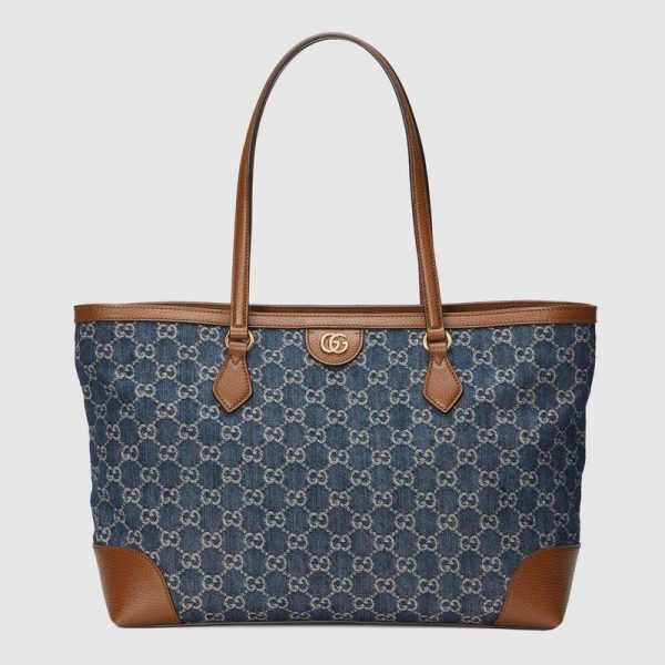 Gucci Women Ophidia GG Medium Tote Double G Organic GG Jacquard Denim