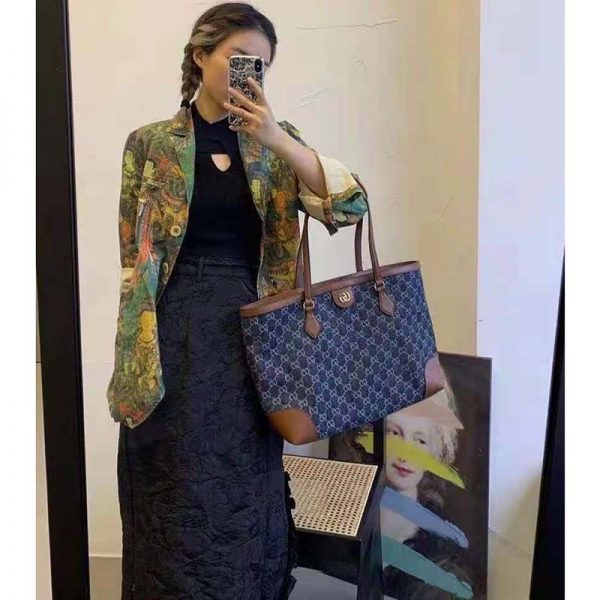 Gucci Women Ophidia GG Medium Tote Double G Organic GG Jacquard Denim - LULUX