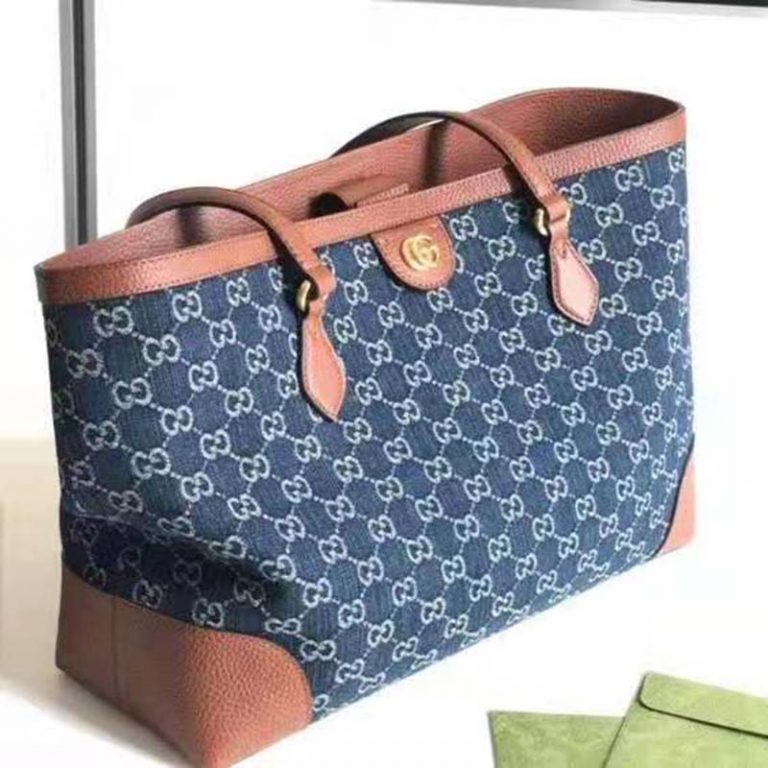 Gucci Women Ophidia GG Medium Tote Double G Organic GG Jacquard Denim - LULUX