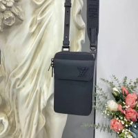 Louis Vuitton LV Unisex Aerogram Phone Pouch Black Grained Calf Cowhide Leather
