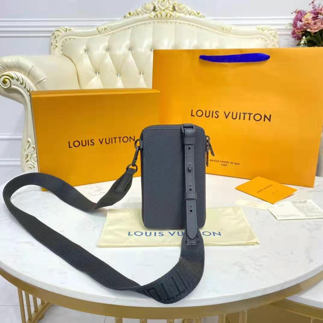 Louis Vuitton LV Unisex Aerogram Phone Pouch Black Grained Calf