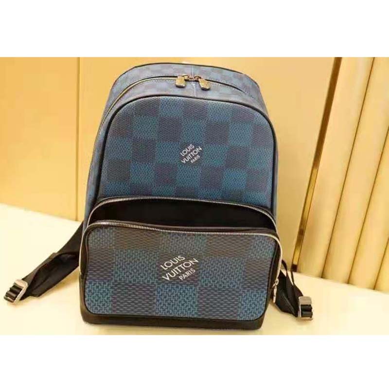 LV LV Unisex Campus Backpack Navy Blue Damier Graphite 3D Coated Canvas in  2023