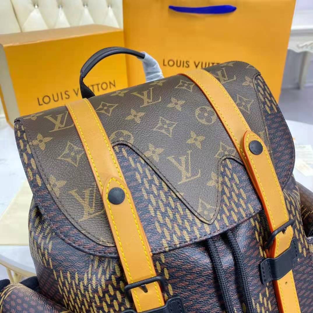 LV LV Unisex Christopher PM Giant Damier Ebene Monogram Coated