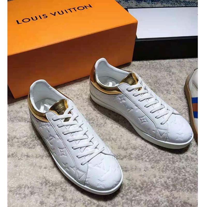 Louis Vuitton White/Gold Monogram Leather Luxembourg Sneakers Size 42.5 Louis  Vuitton