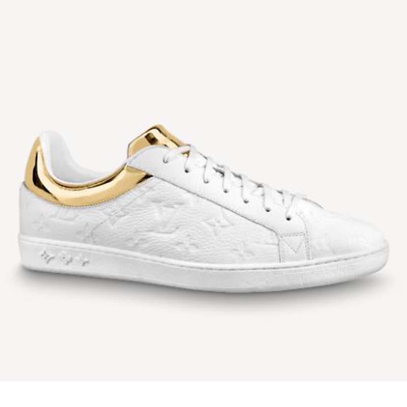 Louis Vuitton LV Unisex Luxembourg Sneaker in White Grained Calf Leather- Blue - LULUX