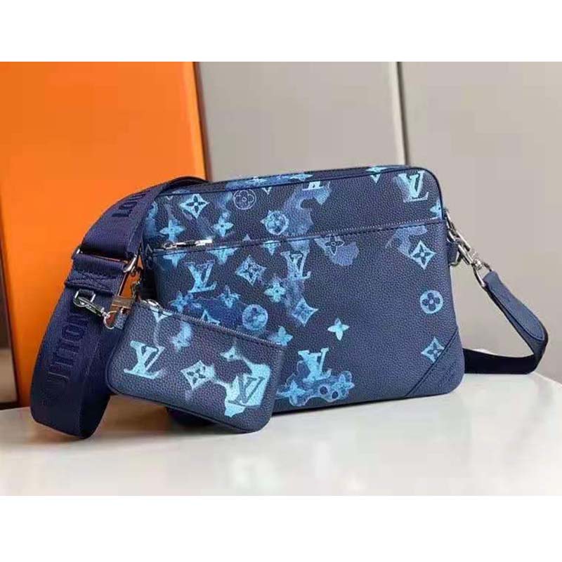 Trio messenger leather bag Louis Vuitton Blue in Leather - 22714225