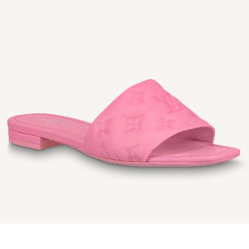 LOUIS VUITTON Calfskin Monogram Embossed Bom Dia Flat Mule Sandals 40 Pink  1310770